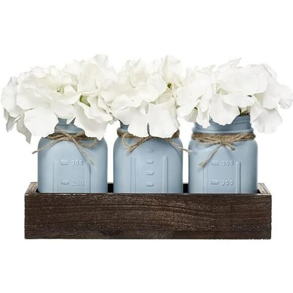 Rustic Mason Jar Centerpiece with Wood Tray Farmhouse Decor for Tabletop - Picture 5 of 5